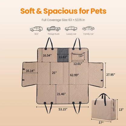 【Tiktokshopstockup】 VALUXE Dog Car Seat Cover for Large Dogs, Full-Cover Waterproof Back Seat Protector, Foldable, Beige/Black Summervibes Petlovers Outdoorfun