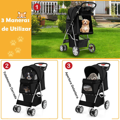 Cochecito Para Mascotas Plegable De 4 Ruedas Transportín De Viaje Portátil Para Gatos/Perros Con Cesta Ventana 87 X 46 X 102 Cm